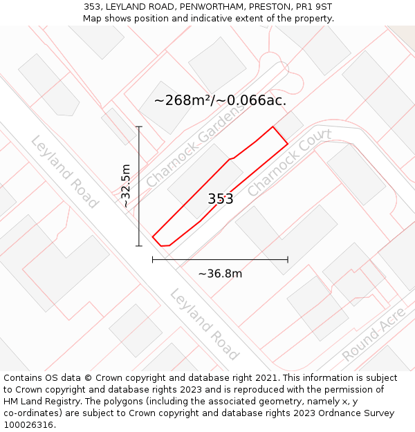 353, LEYLAND ROAD, PENWORTHAM, PRESTON, PR1 9ST: Plot and title map
