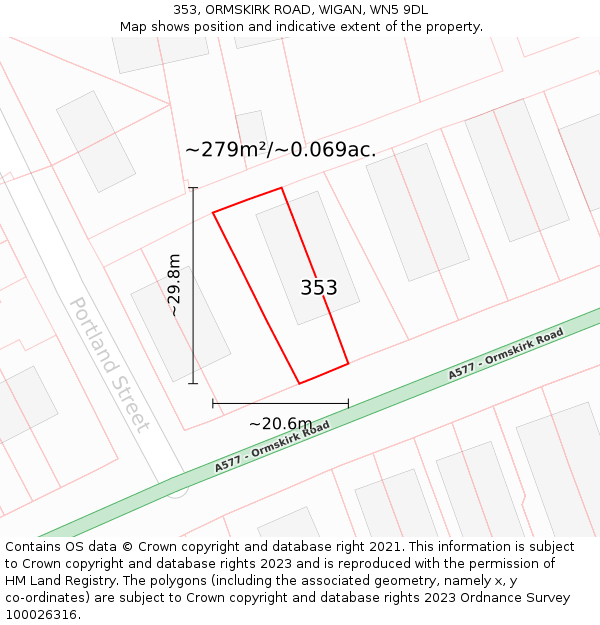 353, ORMSKIRK ROAD, WIGAN, WN5 9DL: Plot and title map