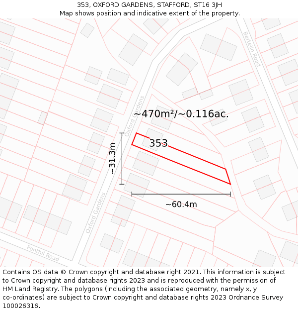 353, OXFORD GARDENS, STAFFORD, ST16 3JH: Plot and title map