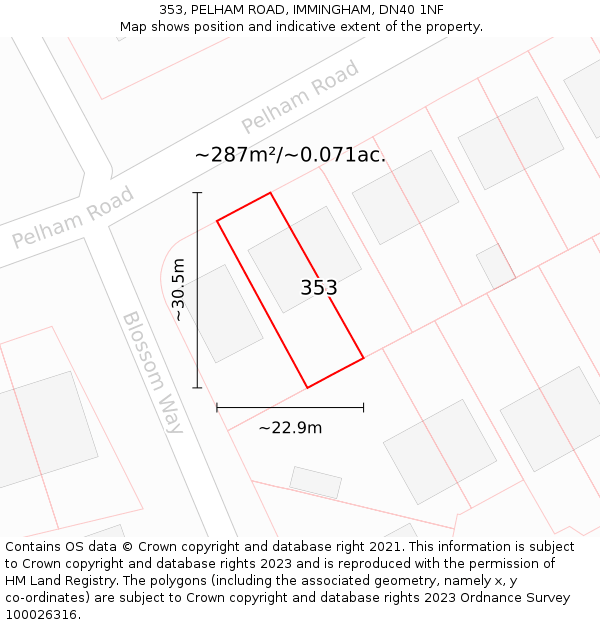 353, PELHAM ROAD, IMMINGHAM, DN40 1NF: Plot and title map