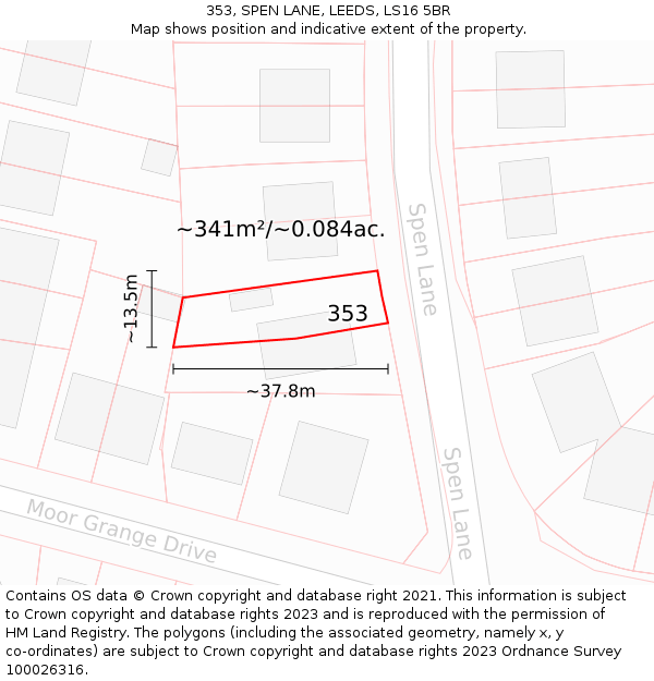 353, SPEN LANE, LEEDS, LS16 5BR: Plot and title map