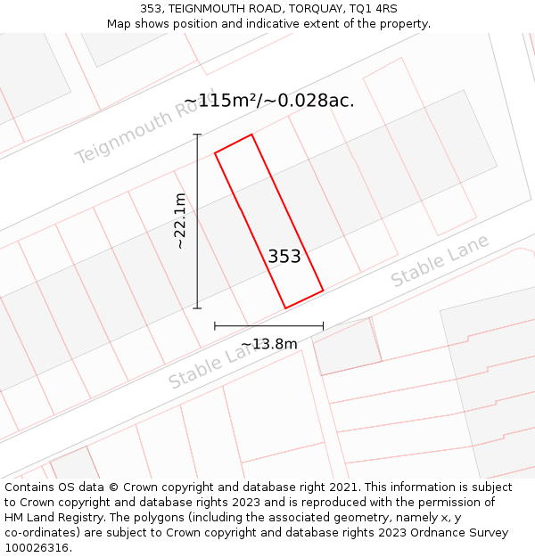 353, TEIGNMOUTH ROAD, TORQUAY, TQ1 4RS: Plot and title map