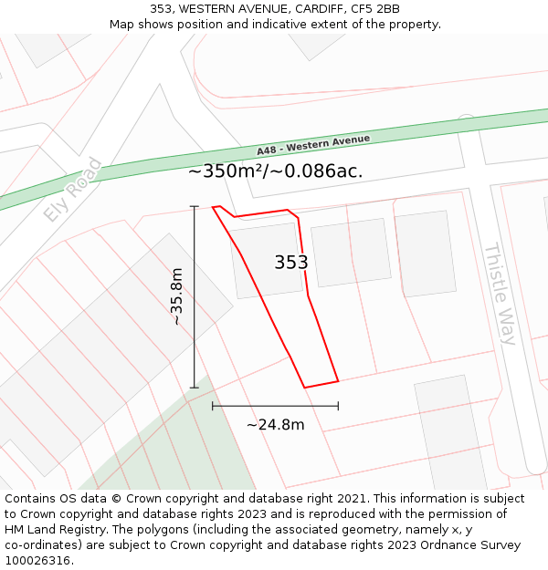 353, WESTERN AVENUE, CARDIFF, CF5 2BB: Plot and title map