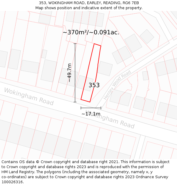 353, WOKINGHAM ROAD, EARLEY, READING, RG6 7EB: Plot and title map