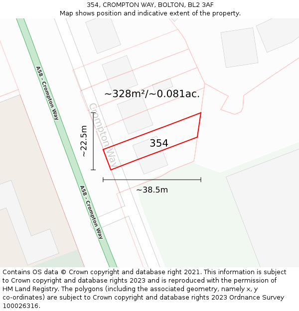 354, CROMPTON WAY, BOLTON, BL2 3AF: Plot and title map
