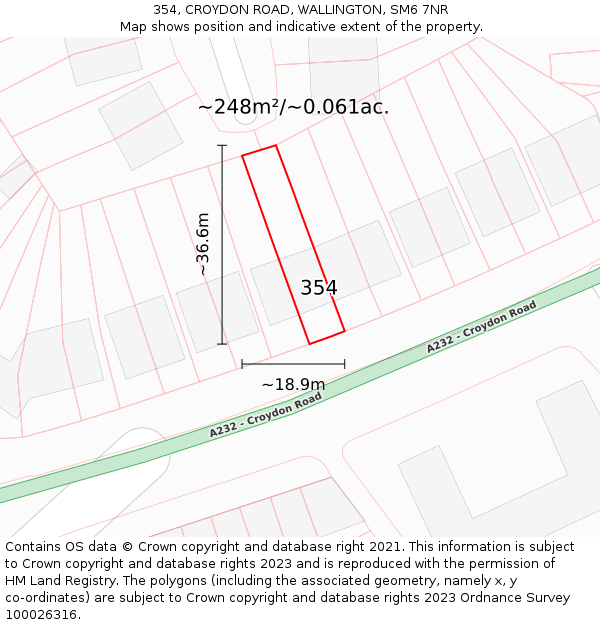 354, CROYDON ROAD, WALLINGTON, SM6 7NR: Plot and title map