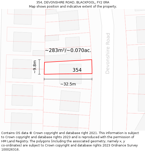 354, DEVONSHIRE ROAD, BLACKPOOL, FY2 0RA: Plot and title map
