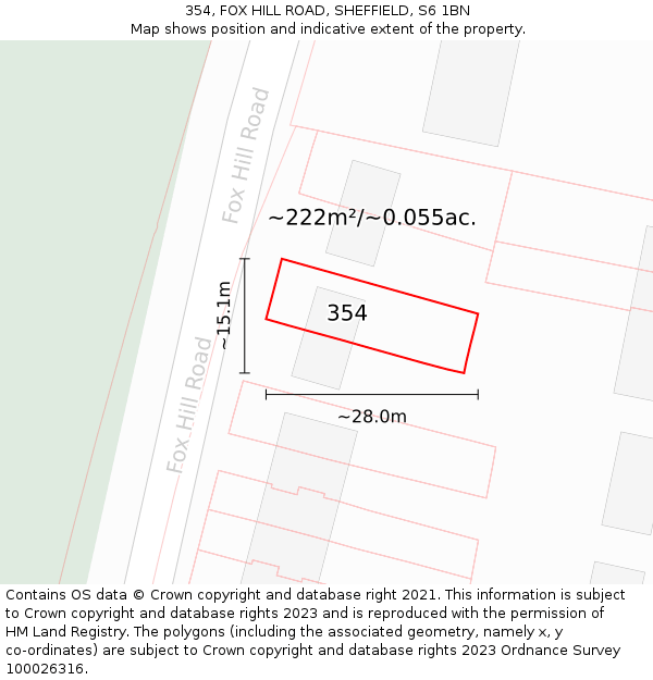 354, FOX HILL ROAD, SHEFFIELD, S6 1BN: Plot and title map