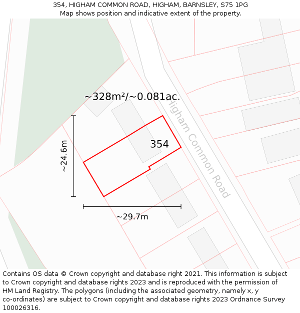 354, HIGHAM COMMON ROAD, HIGHAM, BARNSLEY, S75 1PG: Plot and title map