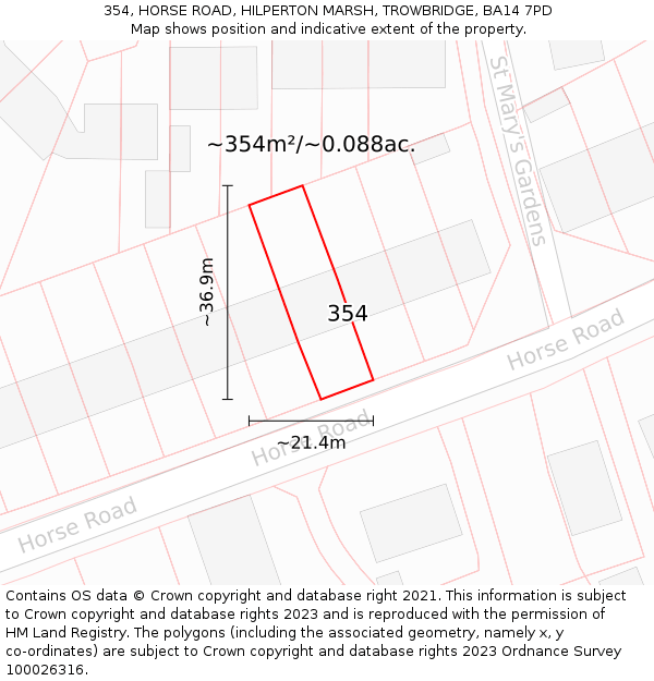 354, HORSE ROAD, HILPERTON MARSH, TROWBRIDGE, BA14 7PD: Plot and title map
