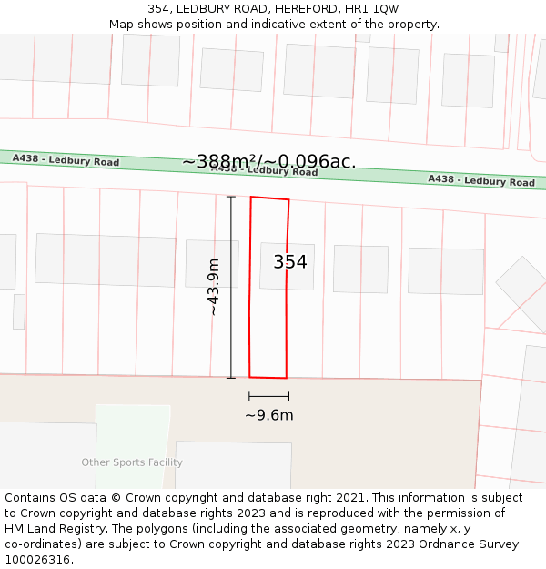 354, LEDBURY ROAD, HEREFORD, HR1 1QW: Plot and title map