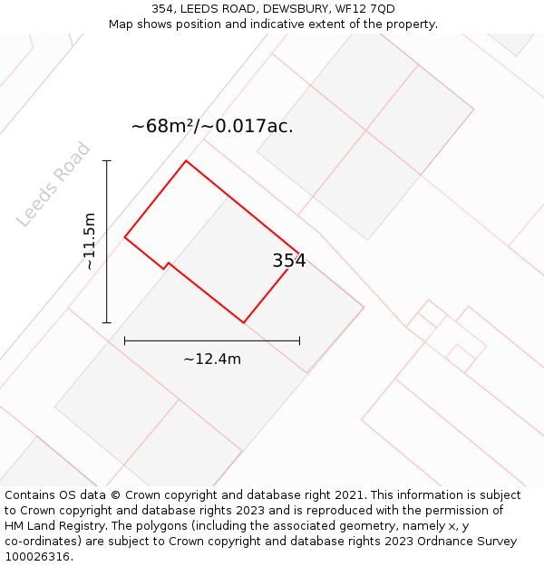 354, LEEDS ROAD, DEWSBURY, WF12 7QD: Plot and title map