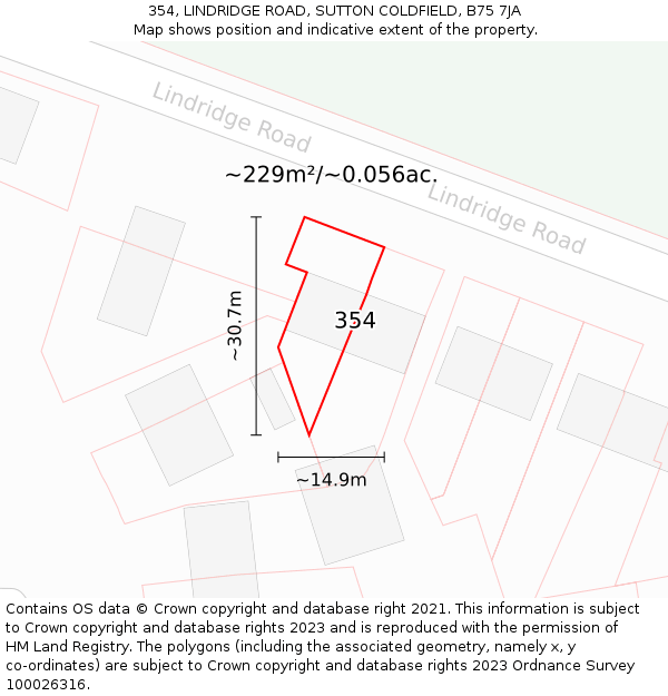 354, LINDRIDGE ROAD, SUTTON COLDFIELD, B75 7JA: Plot and title map