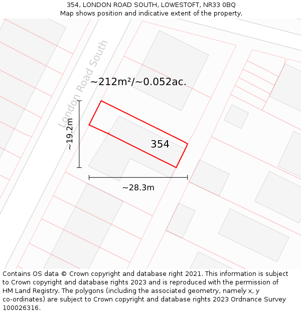 354, LONDON ROAD SOUTH, LOWESTOFT, NR33 0BQ: Plot and title map