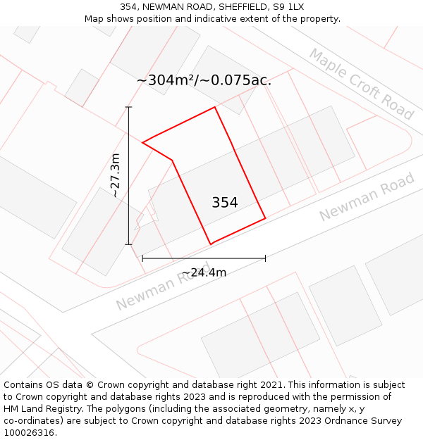 354, NEWMAN ROAD, SHEFFIELD, S9 1LX: Plot and title map