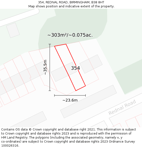 354, REDNAL ROAD, BIRMINGHAM, B38 8HT: Plot and title map