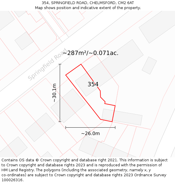 354, SPRINGFIELD ROAD, CHELMSFORD, CM2 6AT: Plot and title map
