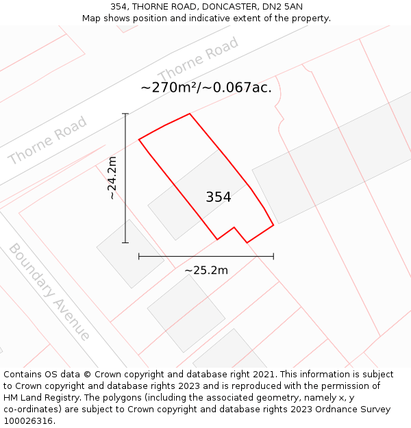 354, THORNE ROAD, DONCASTER, DN2 5AN: Plot and title map