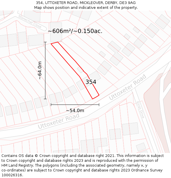 354, UTTOXETER ROAD, MICKLEOVER, DERBY, DE3 9AG: Plot and title map