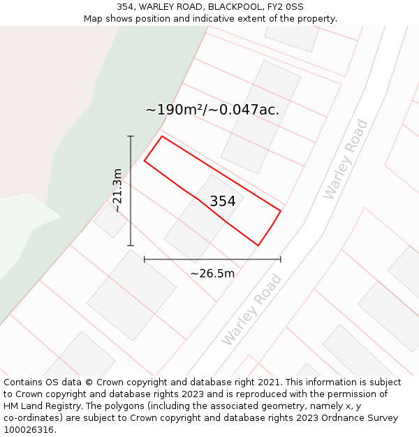 354, WARLEY ROAD, BLACKPOOL, FY2 0SS: Plot and title map