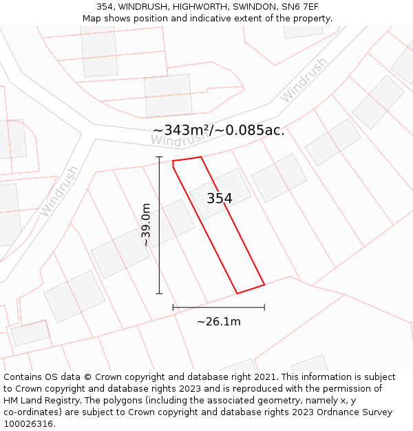 354, WINDRUSH, HIGHWORTH, SWINDON, SN6 7EF: Plot and title map