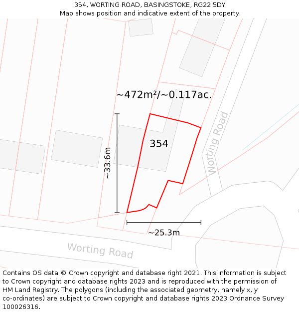 354, WORTING ROAD, BASINGSTOKE, RG22 5DY: Plot and title map