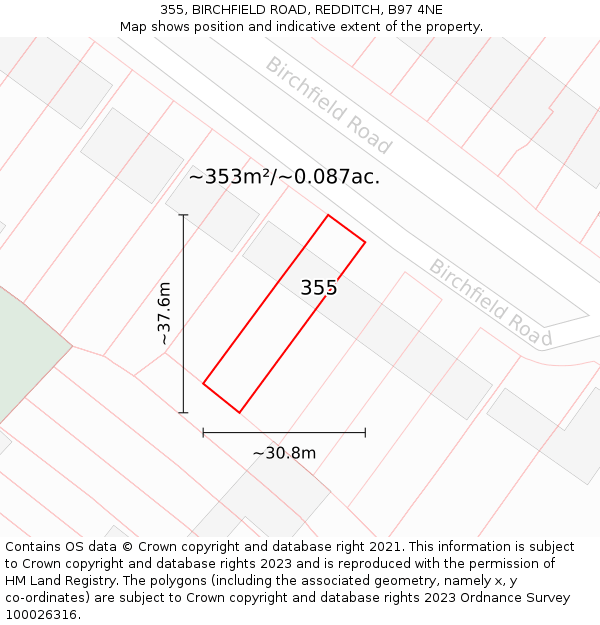 355, BIRCHFIELD ROAD, REDDITCH, B97 4NE: Plot and title map