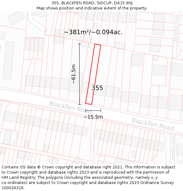 355, BLACKFEN ROAD, SIDCUP, DA15 9NJ: Plot and title map