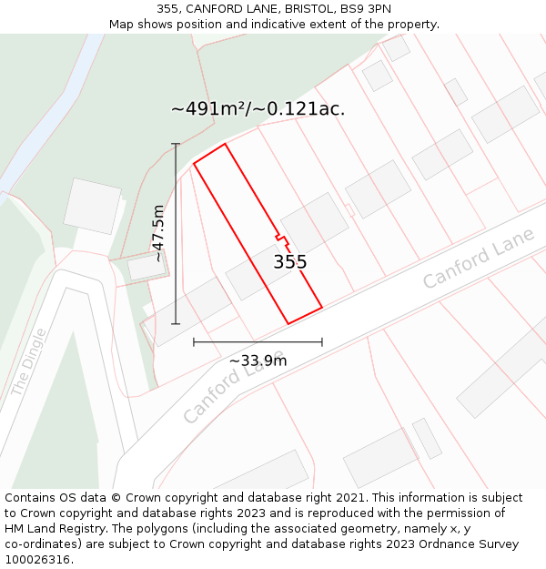 355, CANFORD LANE, BRISTOL, BS9 3PN: Plot and title map