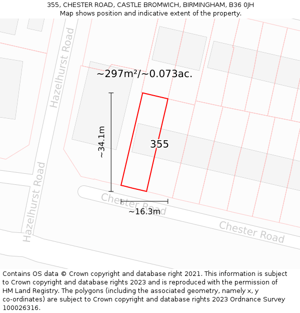 355, CHESTER ROAD, CASTLE BROMWICH, BIRMINGHAM, B36 0JH: Plot and title map