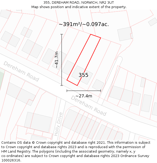 355, DEREHAM ROAD, NORWICH, NR2 3UT: Plot and title map