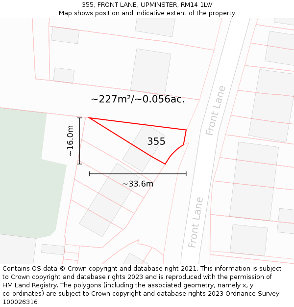 355, FRONT LANE, UPMINSTER, RM14 1LW: Plot and title map