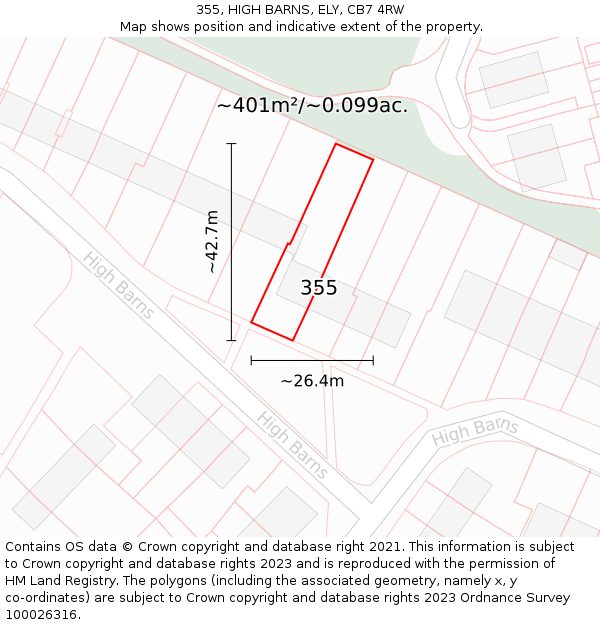 355, HIGH BARNS, ELY, CB7 4RW: Plot and title map