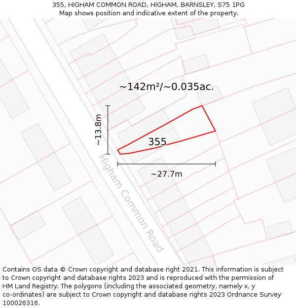 355, HIGHAM COMMON ROAD, HIGHAM, BARNSLEY, S75 1PG: Plot and title map