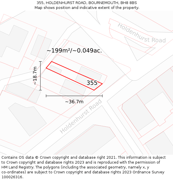 355, HOLDENHURST ROAD, BOURNEMOUTH, BH8 8BS: Plot and title map