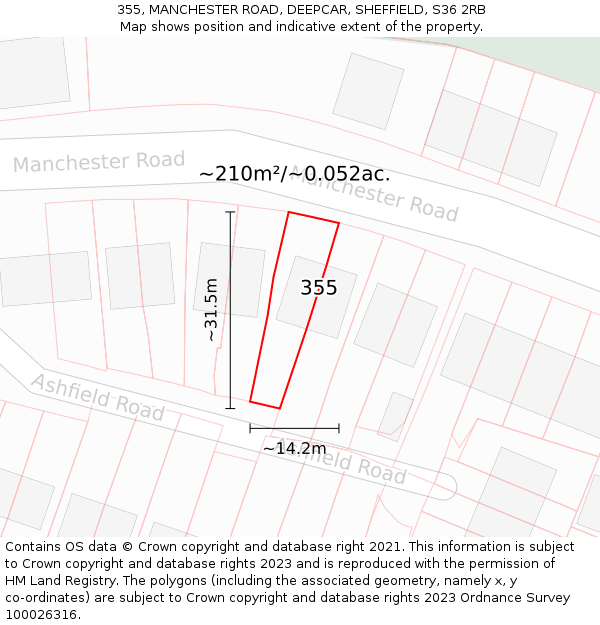 355, MANCHESTER ROAD, DEEPCAR, SHEFFIELD, S36 2RB: Plot and title map