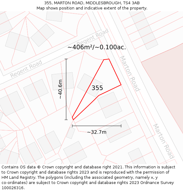 355, MARTON ROAD, MIDDLESBROUGH, TS4 3AB: Plot and title map
