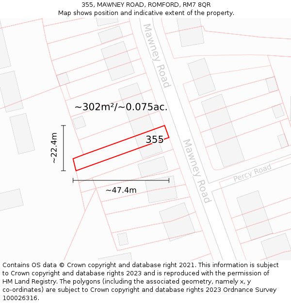 355, MAWNEY ROAD, ROMFORD, RM7 8QR: Plot and title map