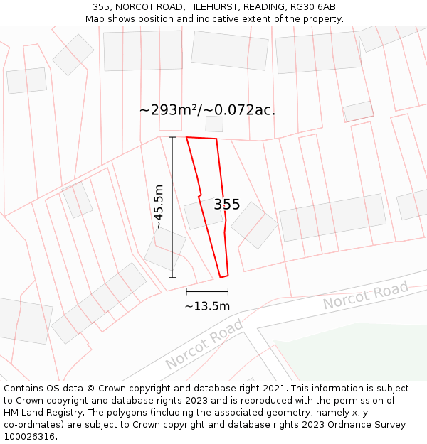 355, NORCOT ROAD, TILEHURST, READING, RG30 6AB: Plot and title map