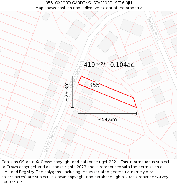 355, OXFORD GARDENS, STAFFORD, ST16 3JH: Plot and title map