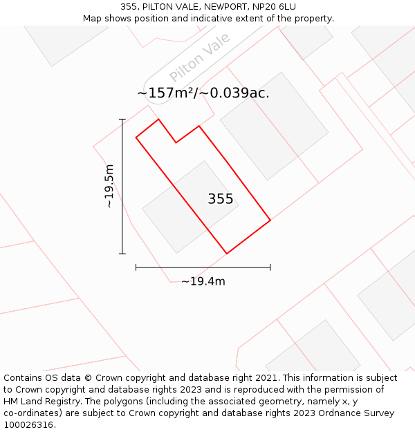 355, PILTON VALE, NEWPORT, NP20 6LU: Plot and title map
