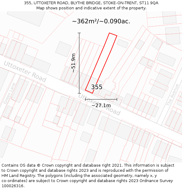 355, UTTOXETER ROAD, BLYTHE BRIDGE, STOKE-ON-TRENT, ST11 9QA: Plot and title map