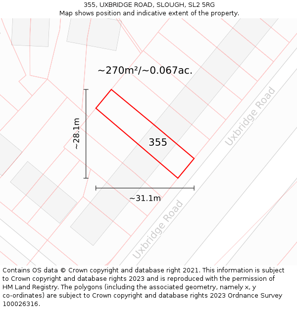 355, UXBRIDGE ROAD, SLOUGH, SL2 5RG: Plot and title map