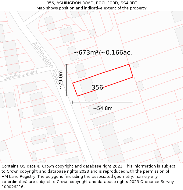 356, ASHINGDON ROAD, ROCHFORD, SS4 3BT: Plot and title map