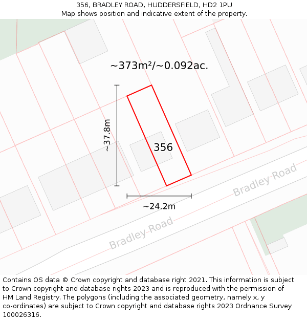 356, BRADLEY ROAD, HUDDERSFIELD, HD2 1PU: Plot and title map