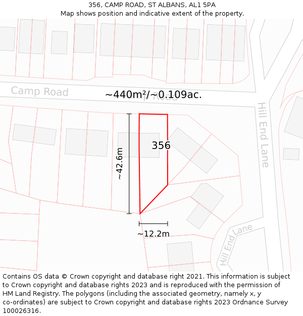 356, CAMP ROAD, ST ALBANS, AL1 5PA: Plot and title map