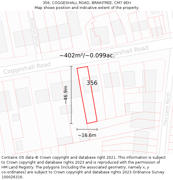356, COGGESHALL ROAD, BRAINTREE, CM7 9EH: Plot and title map