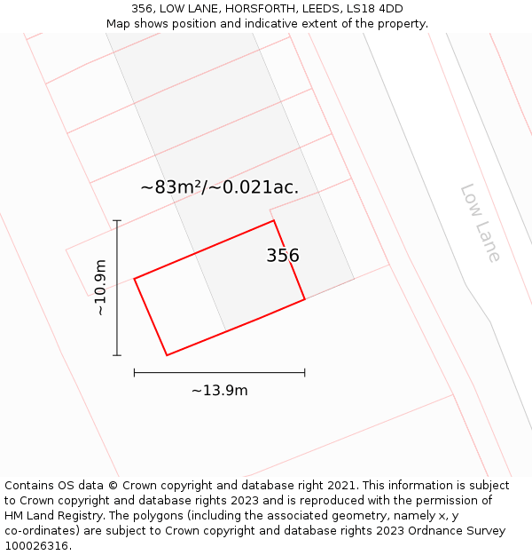 356, LOW LANE, HORSFORTH, LEEDS, LS18 4DD: Plot and title map