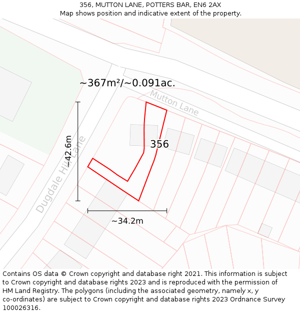 356, MUTTON LANE, POTTERS BAR, EN6 2AX: Plot and title map