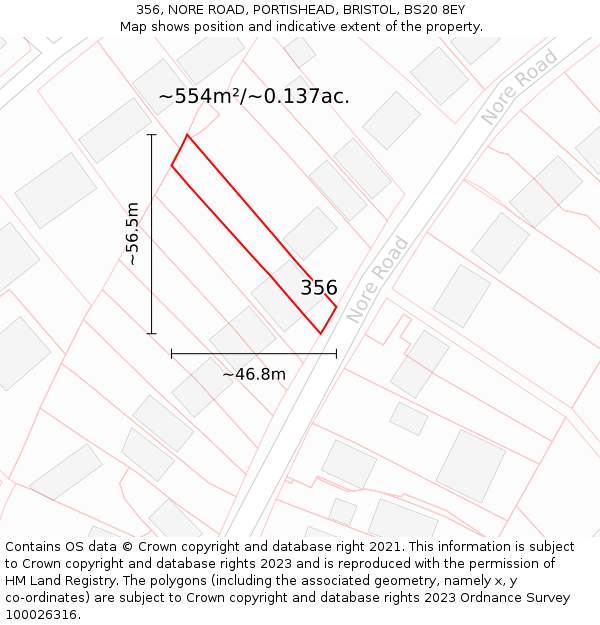356, NORE ROAD, PORTISHEAD, BRISTOL, BS20 8EY: Plot and title map